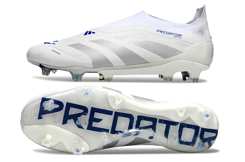 Adidas Predator 25 Elite Laceless FG - White/Silver/Blue
