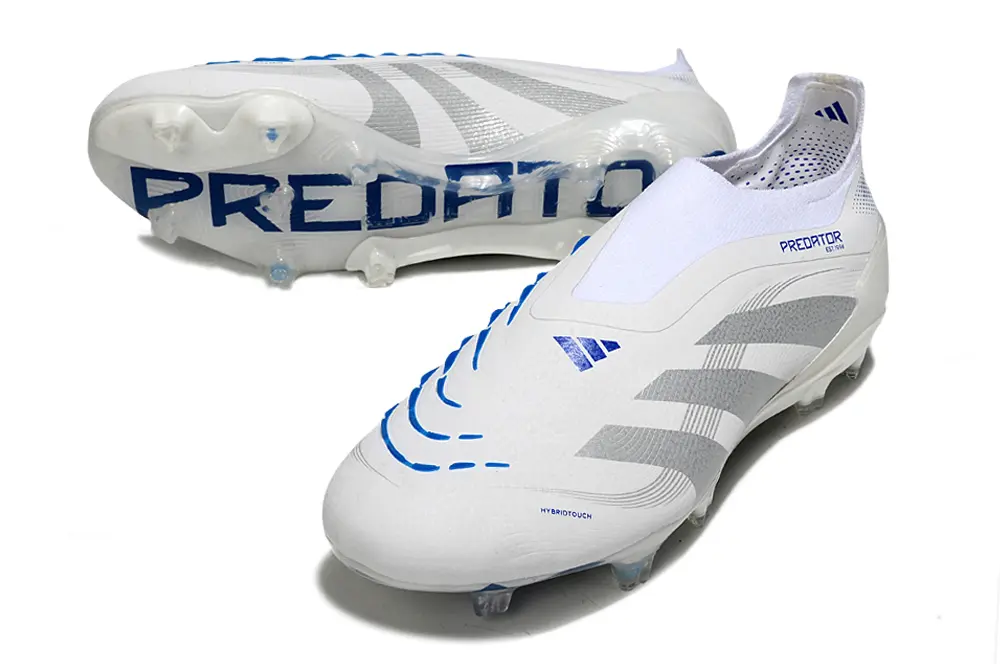 Adidas Predator 25 Elite Laceless FG - White/Silver/Blue
