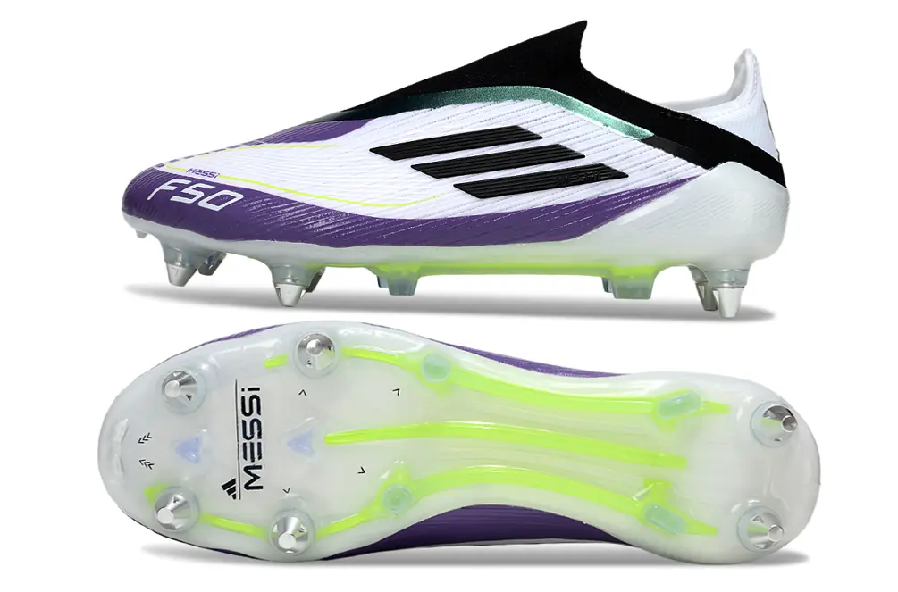 Messi x Adidas F50 Elite Laceless SG - Purple/Electric Green/White