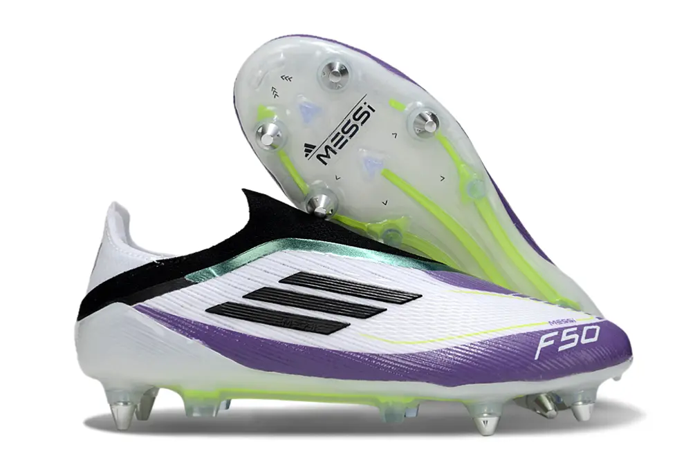 Messi x Adidas F50 Elite Laceless SG - Purple/Electric Green/White