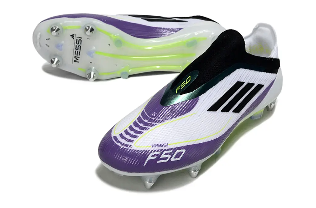 Messi x Adidas F50 Elite Laceless SG - Purple/Electric Green/White