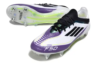Messi x Adidas F50 Elite SG - White/Vibrant Purple/Luminous Green