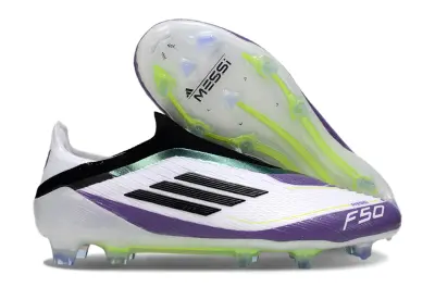 Messi x Adidas F50 Elite Laceless FG - White/Vibrant Purple/Electric Green