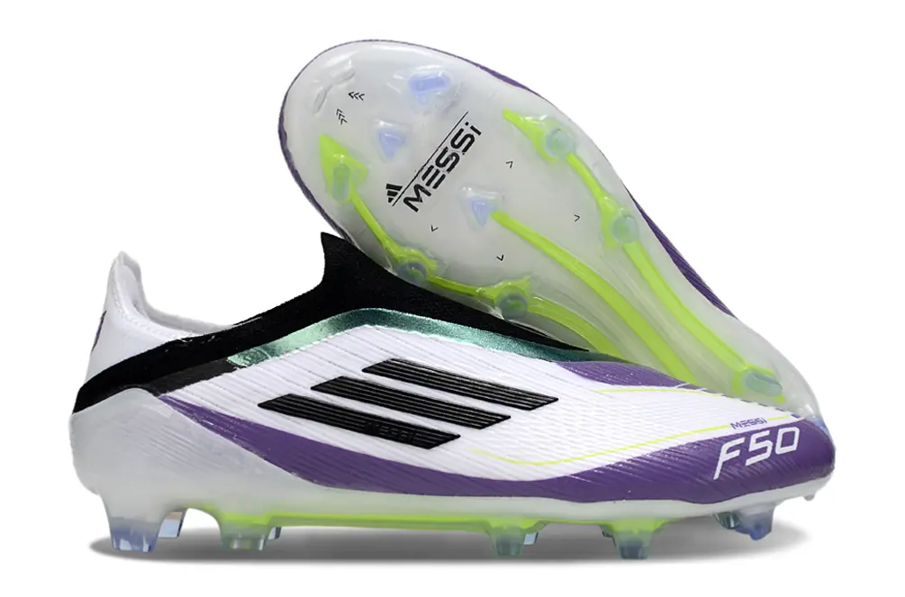 Messi x Adidas F50 Elite Laceless FG - White/Vibrant Purple/Electric Green