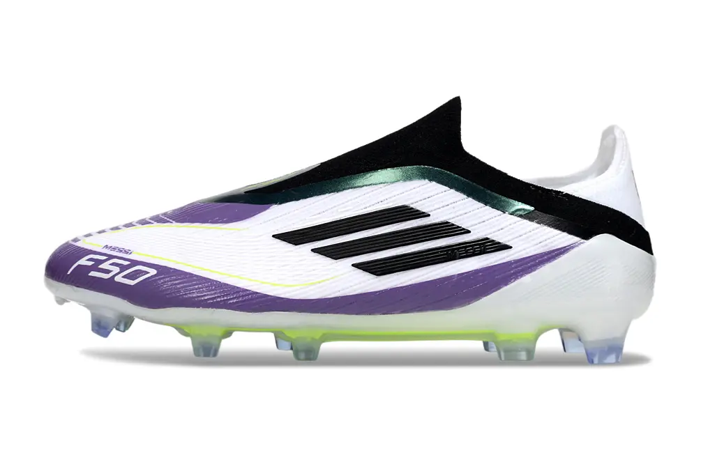 Messi x Adidas F50 Elite Laceless FG - White/Vibrant Purple/Electric Green