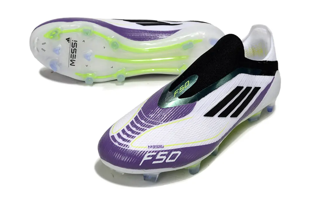 Messi x Adidas F50 Elite Laceless FG - White/Vibrant Purple/Electric Green