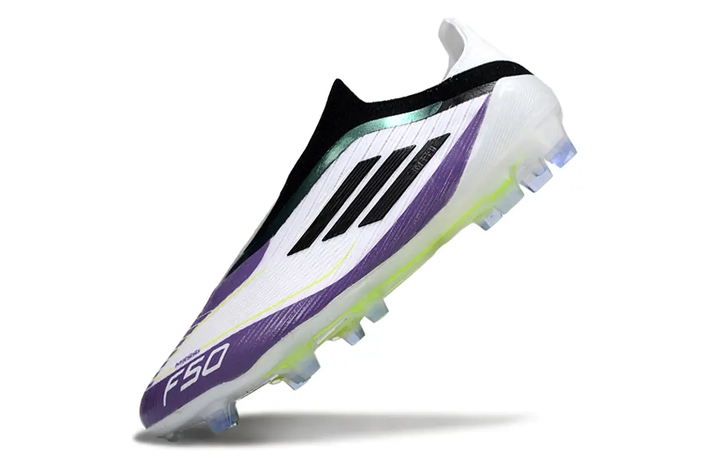 Messi x Adidas F50 Elite Laceless FG - White/Vibrant Purple/Electric Green