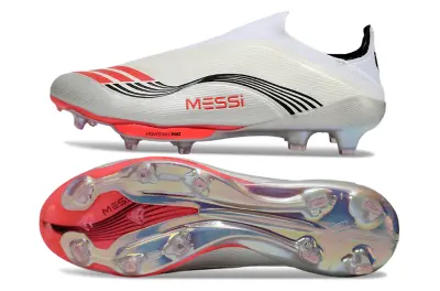 Messi x Adidas F50+ Lightstrike Elite Laceless FG - White/Neon Pink/Silver