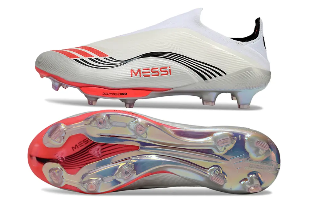 Messi x Adidas F50+ Lightstrike Elite Laceless FG - White/Neon Pink/Silver