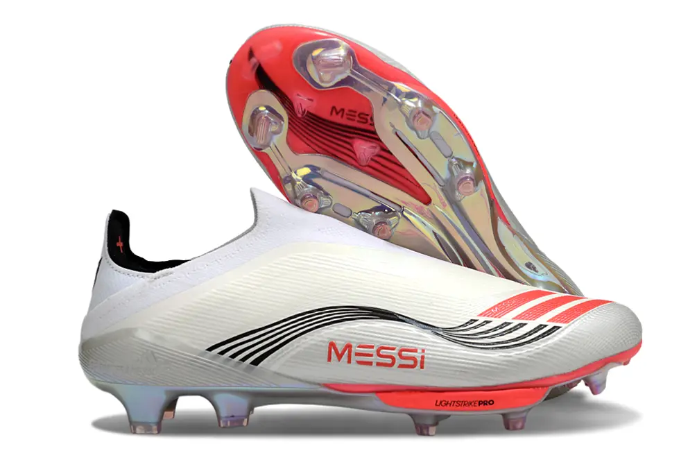 Messi x Adidas F50+ Lightstrike Elite Laceless FG - White/Neon Pink/Silver