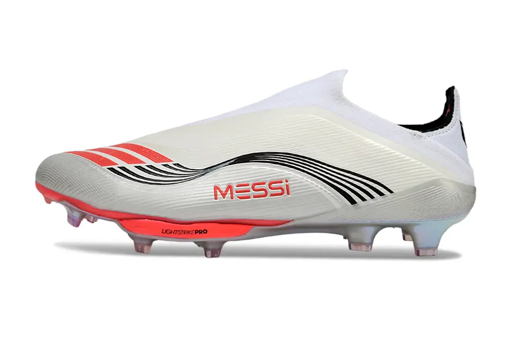 Messi x Adidas F50+ Lightstrike Elite Laceless FG - White/Neon Pink/Silver