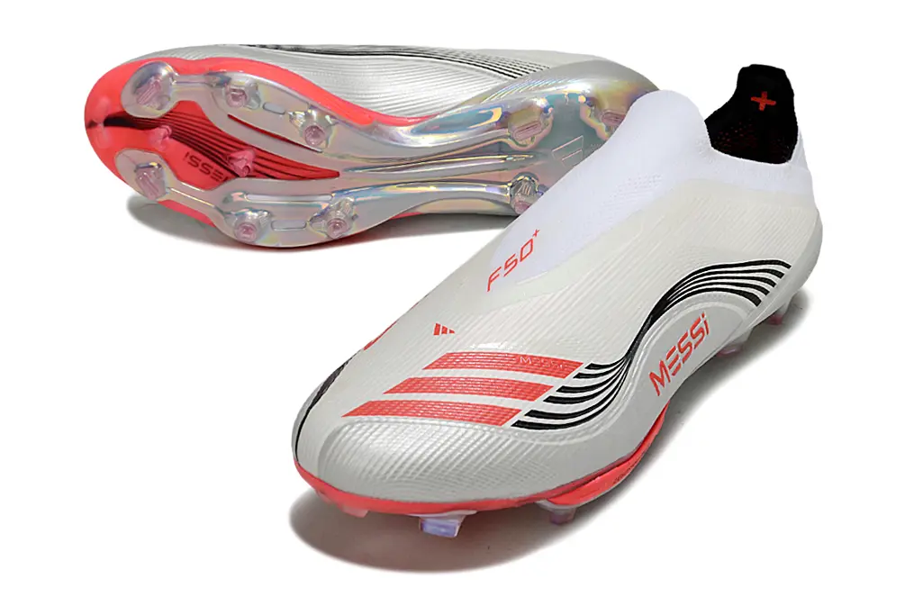 Messi x Adidas F50+ Lightstrike Elite Laceless FG - White/Neon Pink/Silver