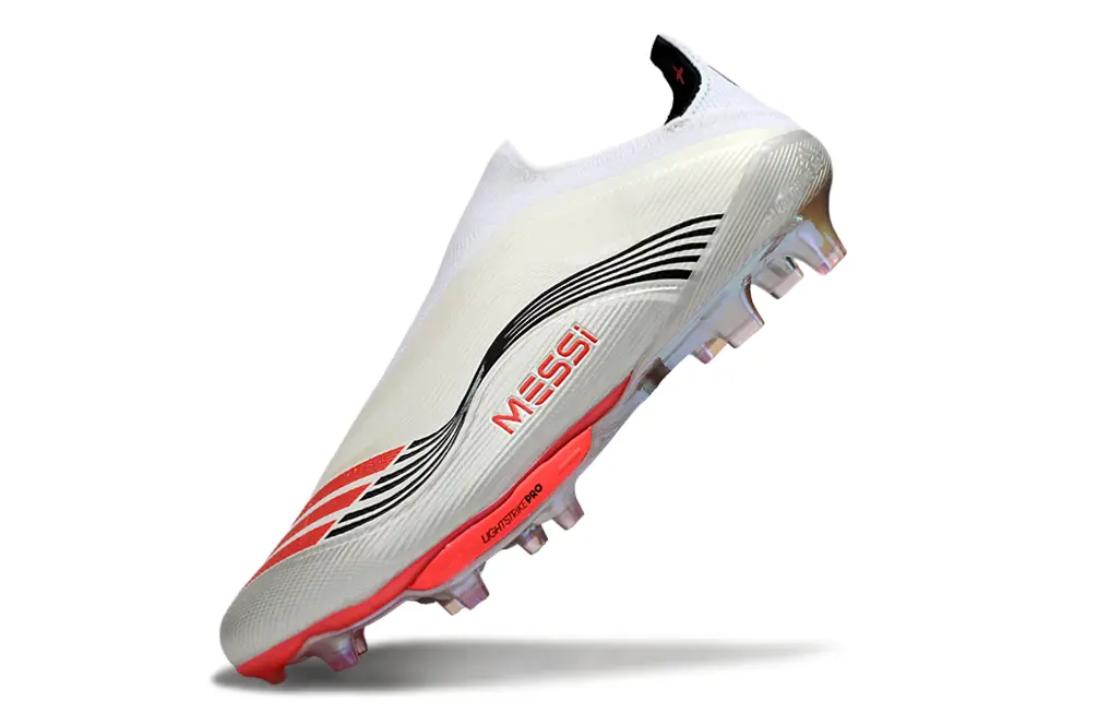 Messi x Adidas F50+ Lightstrike Elite Laceless FG - White/Neon Pink/Silver