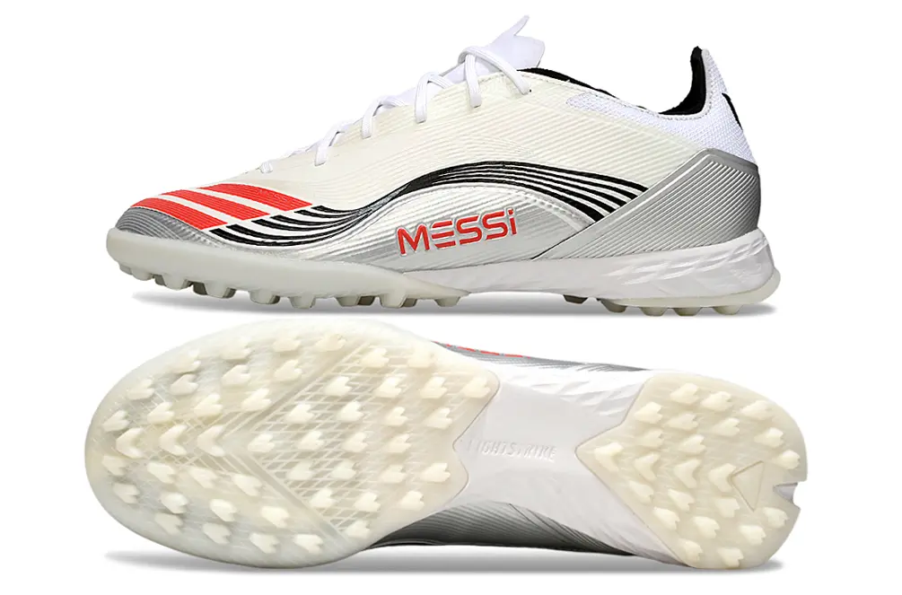 Messi x Adidas F50 Pro TF - White/Red Stripe/Silver Accent