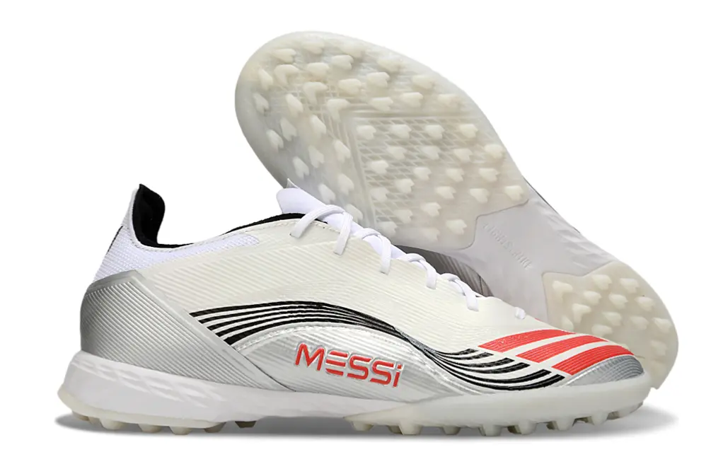 Messi x Adidas F50 Pro TF - White/Red Stripe/Silver Accent