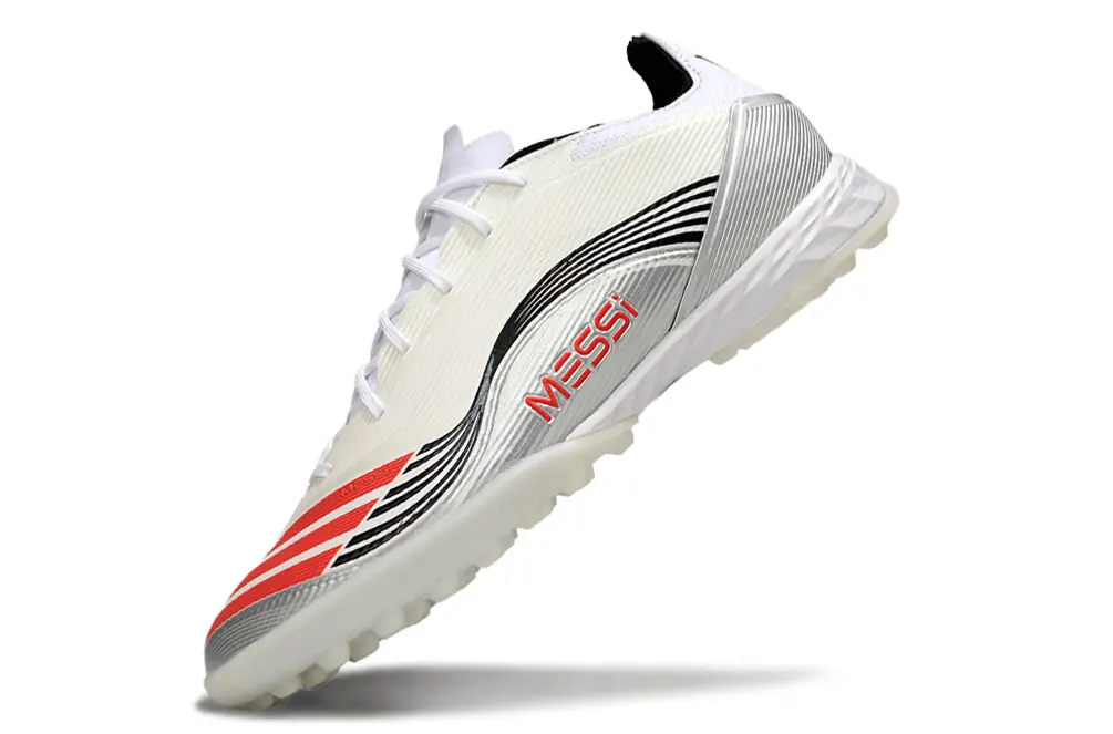 Messi x Adidas F50 Pro TF - White/Red Stripe/Silver Accent