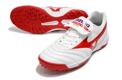 Mizuno Morelia Sala Classic TF - White/Crimson Red/Blue Accent