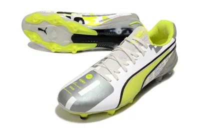 Puma King Ultimate FG Firm Ground Soccer Cleats - White/Lime Green/Gray