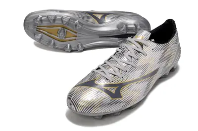 Mizuno Alpha II FG Firm Ground Soccer Cleats - Silver/Champagne Gold/Black