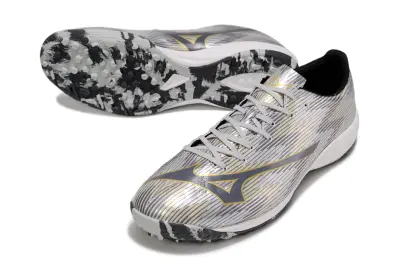 Mizuno Alpha II TF Astro Turf Soccer Shoes - Silver/Metallic Silver/Golden Accents