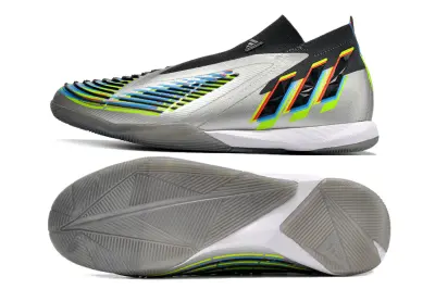 Adidas Predator Edge+ Laceless IC - Silver/Electric Green/Rainbow Stripes