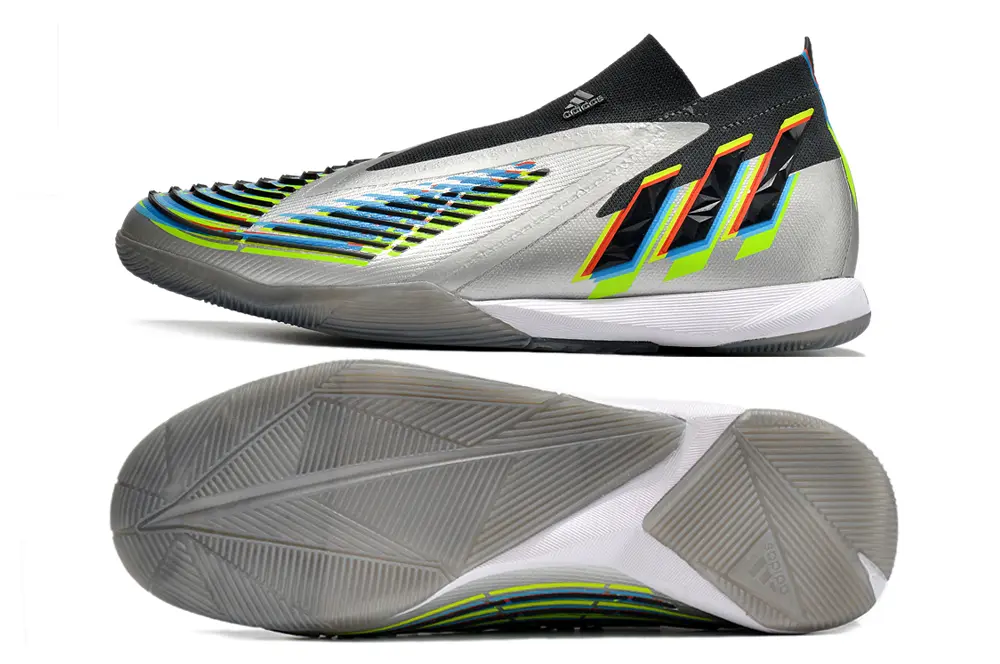 Adidas Predator Edge+ Laceless IC - Silver/Electric Green/Rainbow Stripes