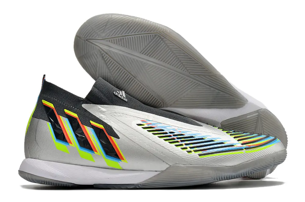 Adidas Predator Edge+ Laceless IC - Silver/Electric Green/Rainbow Stripes