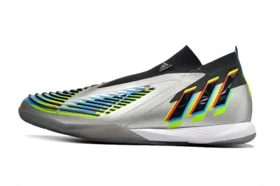Adidas Predator Edge+ Laceless IC - Silver/Electric Green/Rainbow Stripes
