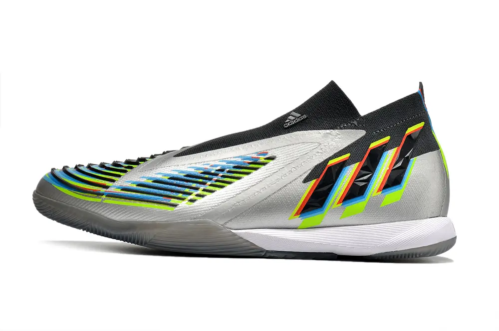 Adidas Predator Edge+ Laceless IC - Silver/Electric Green/Rainbow Stripes