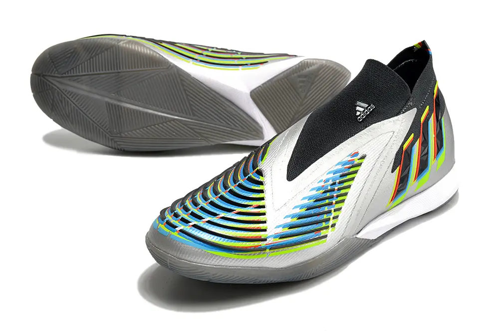 Adidas Predator Edge+ Laceless IC - Silver/Electric Green/Rainbow Stripes
