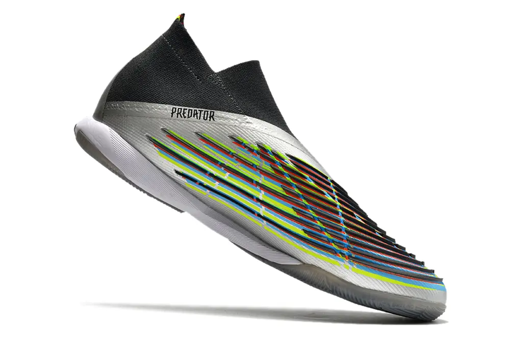 Adidas Predator Edge+ Laceless IC - Silver/Electric Green/Rainbow Stripes
