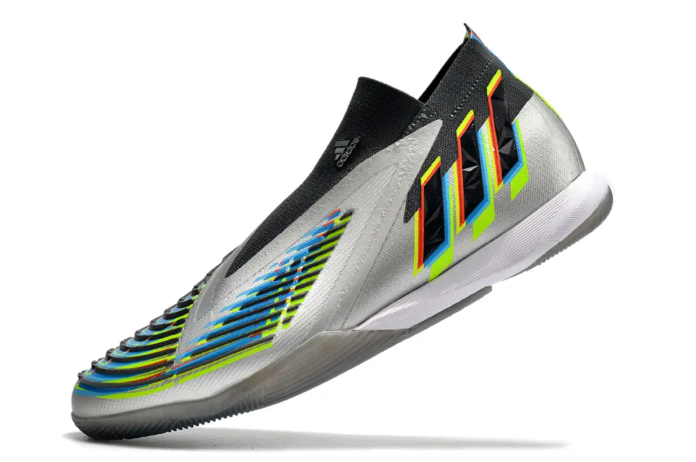 Adidas Predator Edge+ Laceless IC - Silver/Electric Green/Rainbow Stripes