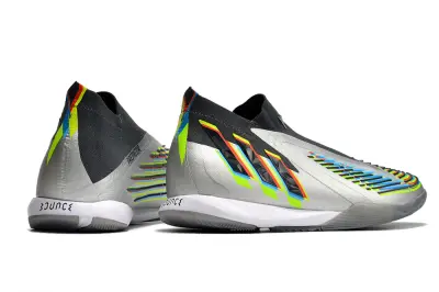 Adidas Predator Edge+ Laceless IC - Silver/Electric Green/Rainbow Stripes