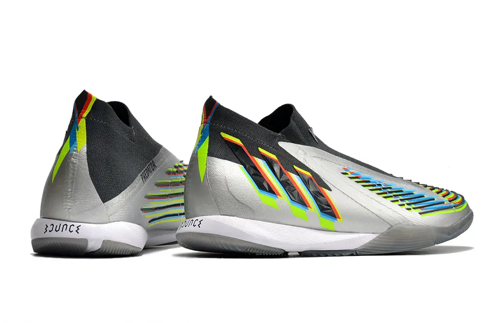 Adidas Predator Edge+ Laceless IC - Silver/Electric Green/Rainbow Stripes