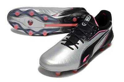Puma King Ultimate AG Artificial Grass Soccer Cleats - Silver/Electric Pink/Black