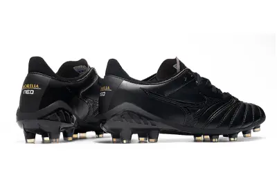 Mizuno Morelia Neo 3 Pro FG - Black/Midnight Black/Golden Accent