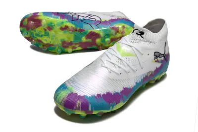 Puma Future 8 Ultimate AG Artificial Grass Soccer Cleats - White/Vivid Purple/Lime Green