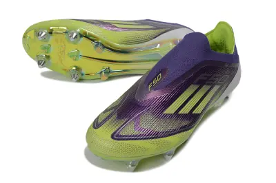 Adidas F50 Elite Laceless SG Soft Ground Soccer Cleats - Purple/Lime Green/Radiant Yellow