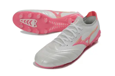 Mizuno Morelia Neo 4 FG Firm Ground Soccer Cleats - White/Soft Pink/Neon Yellow