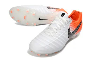 Nike Tiempo Legend 7 Elite FG Firm Ground Soccer Cleats - White/Vibrant Orange/Steel Gray