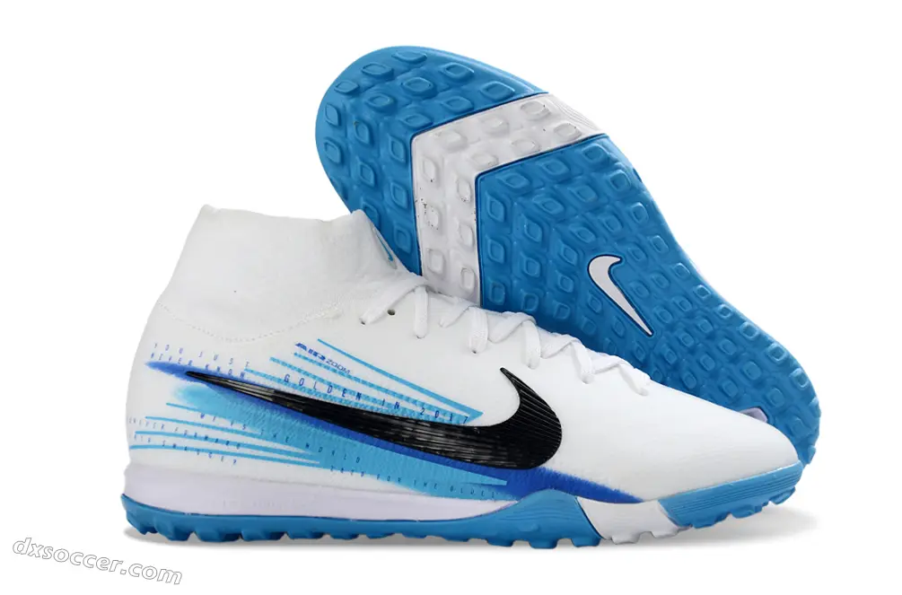 Nike Air Zoom Superfly 10 Elite TF Astro Turf Soccer Shoes - White/Sky Blue/Black