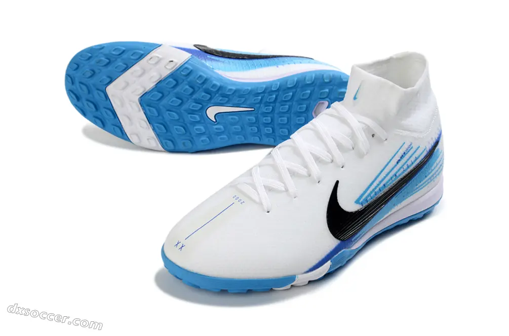 Nike Air Zoom Superfly 10 Elite TF Astro Turf Soccer Shoes - White/Sky Blue/Black