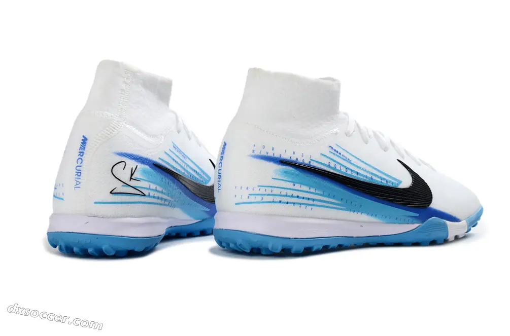 Nike Air Zoom Superfly 10 Elite TF Astro Turf Soccer Shoes - White/Sky Blue/Black