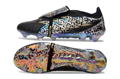 Adidas Predator 26 Elite Fold-Over Tongue FG Firm Ground Soccer Cleats - Black/Metallic Gold/Neon Blue