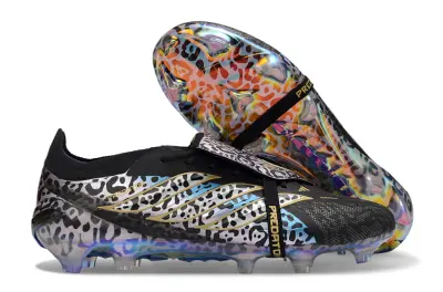 Adidas Predator 26 Elite Fold-Over Tongue FG Firm Ground Soccer Cleats - Black/Metallic Gold/Neon Blue