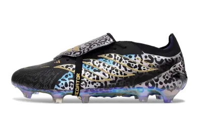 Adidas Predator 26 Elite Fold-Over Tongue FG Firm Ground Soccer Cleats - Black/Metallic Gold/Neon Blue