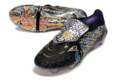 Adidas Predator 26 Elite Fold-Over Tongue FG Firm Ground Soccer Cleats - Black/Metallic Gold/Neon Blue