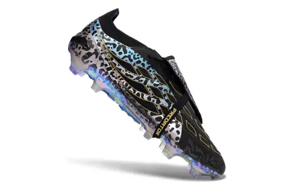 Adidas Predator 26 Elite Fold-Over Tongue FG Firm Ground Soccer Cleats - Black/Metallic Gold/Neon Blue