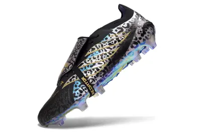 Adidas Predator 26 Elite Fold-Over Tongue FG Firm Ground Soccer Cleats - Black/Metallic Gold/Neon Blue