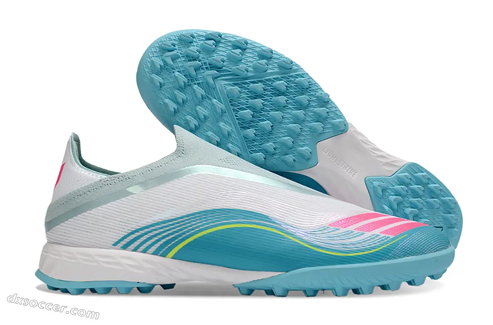 Messi x Adidas F50 Pro Laceless TF Astro Turf Soccer Shoes - Aqua/Coral Pink/Soft Yellow